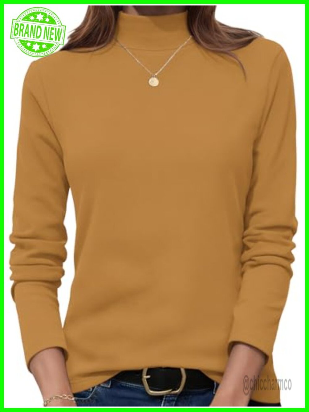 Mock Turtleneck Long Sleeve Top Women Polyester Spandex Layering Shirt